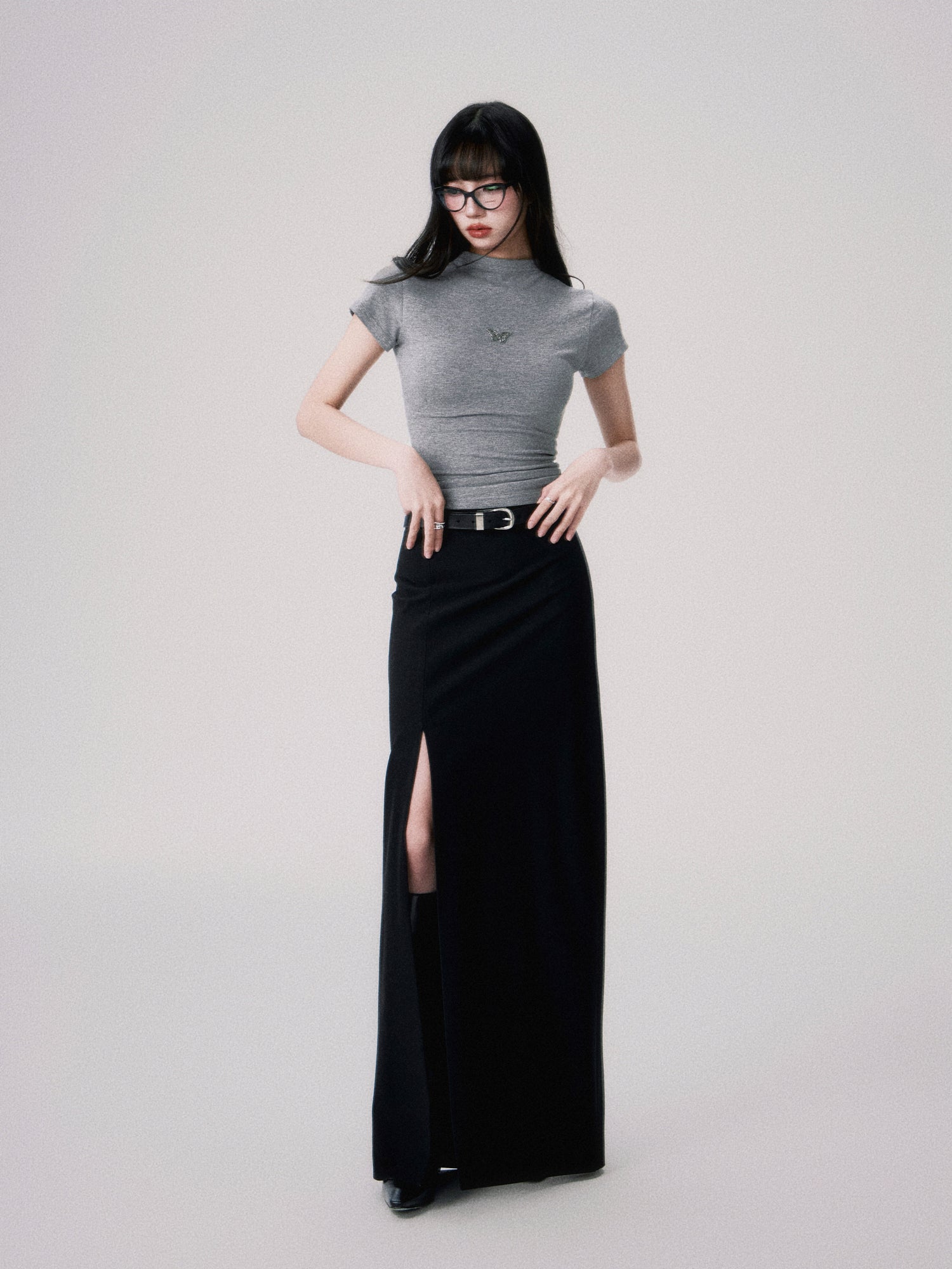 Straight Mid-waist Long Slit Skirt