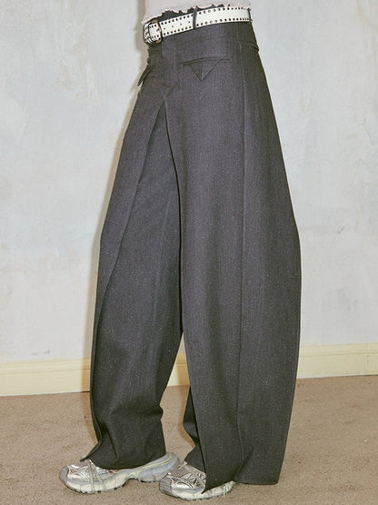 3D Deconstructed Loose-leaf Irregular Shiny Wide-leg Banana Pants