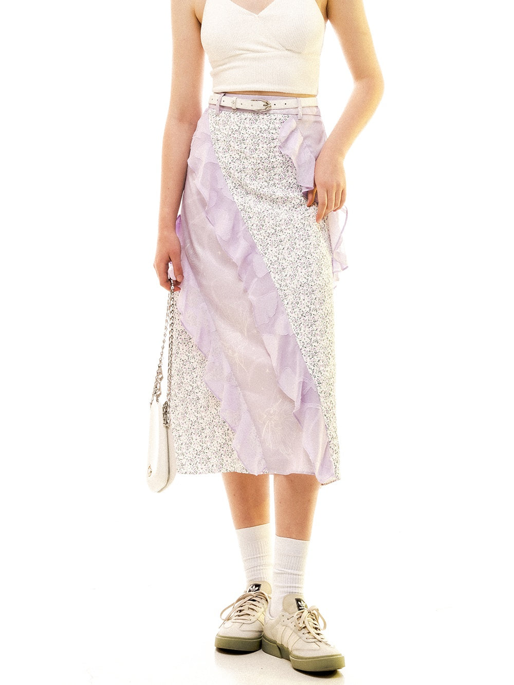 Print Stitching Ruffled Layered High-waisted Skirt