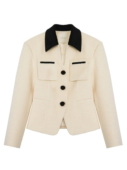 Contrast Color Design Lapel Short Jacket