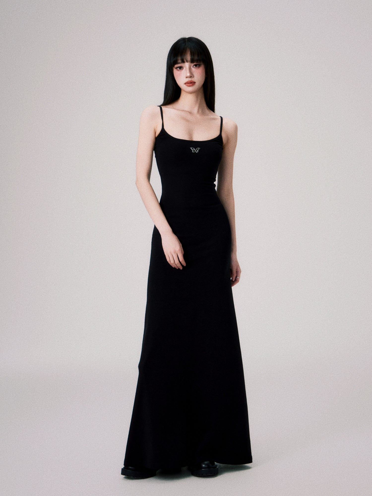 Square Neck Slim Suspender Long Dress