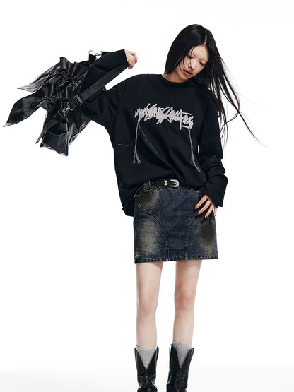 Hollow Embroidery Loose Long-sleeved T-shirt