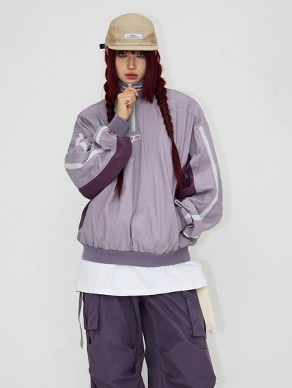 Stand Collar Line Design Pullover Jacket