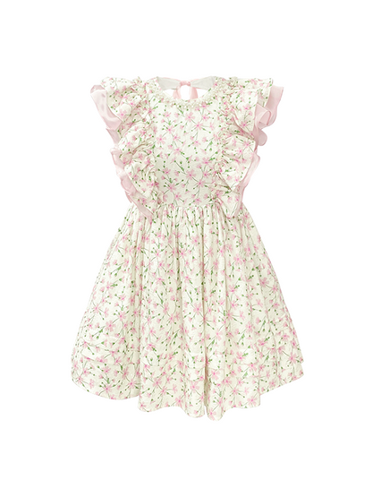 Flower Double-layer Ruffles Flying Sleeve Fluffy Dress