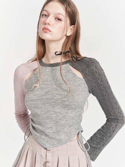 Hollow Knitting Color Contrast Top