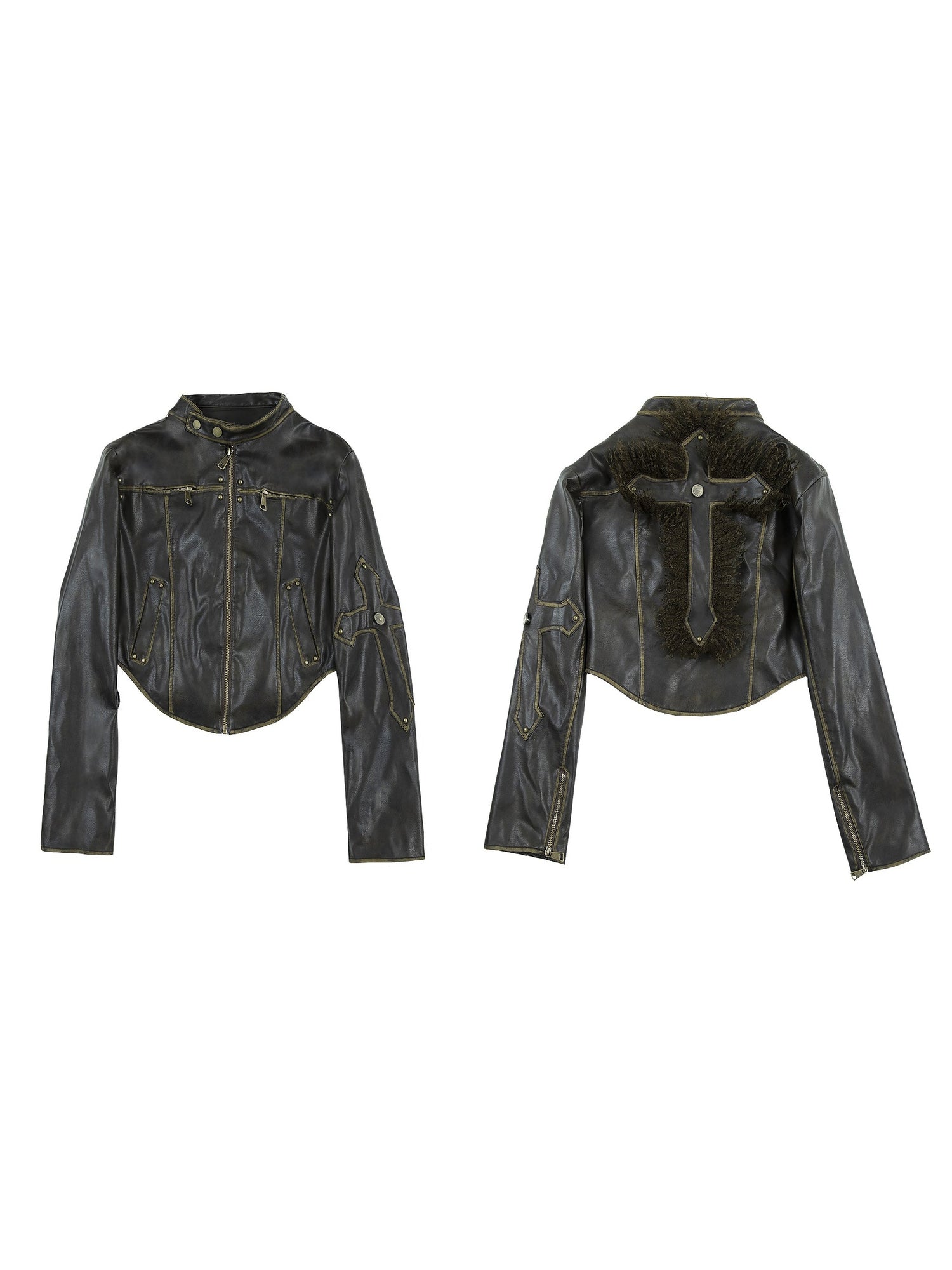 Old Back Cross Cross Leather Veste courte