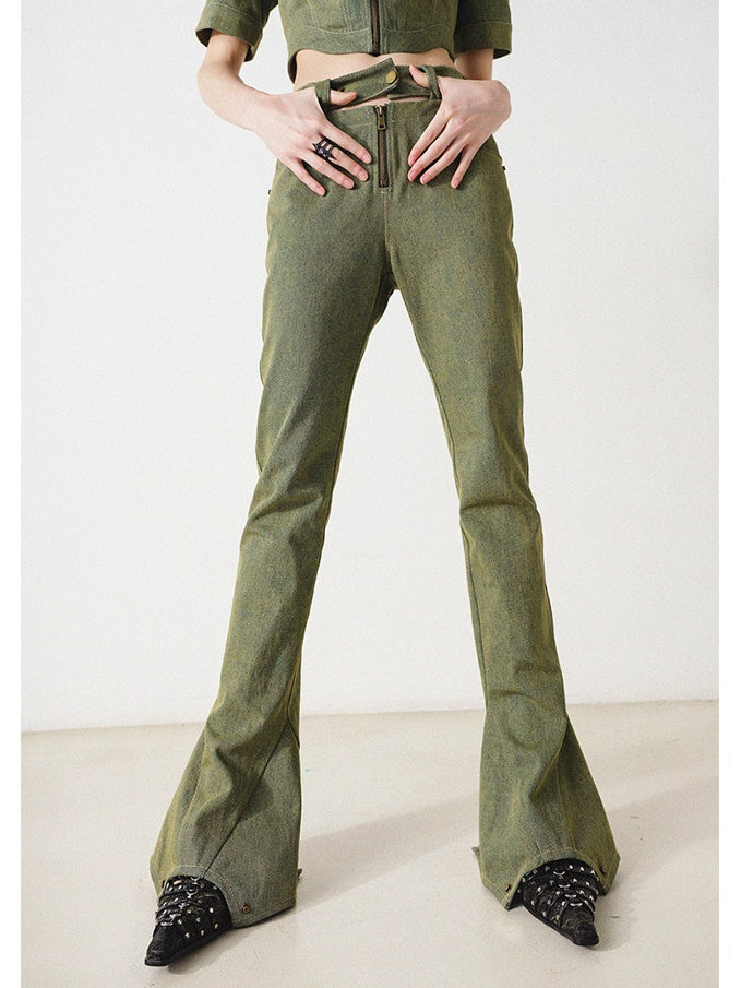 Double Waist Micro Boot Denim Pants