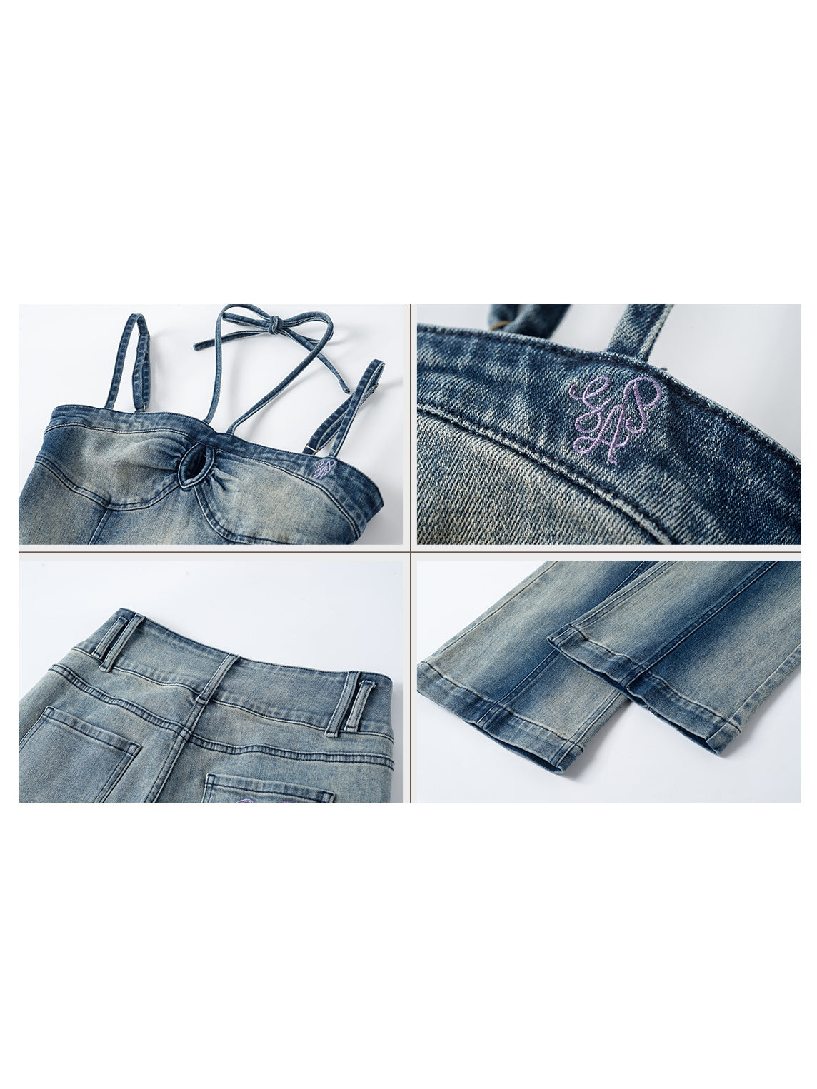 Washed Denim Camisole ＆ Flare Jeans