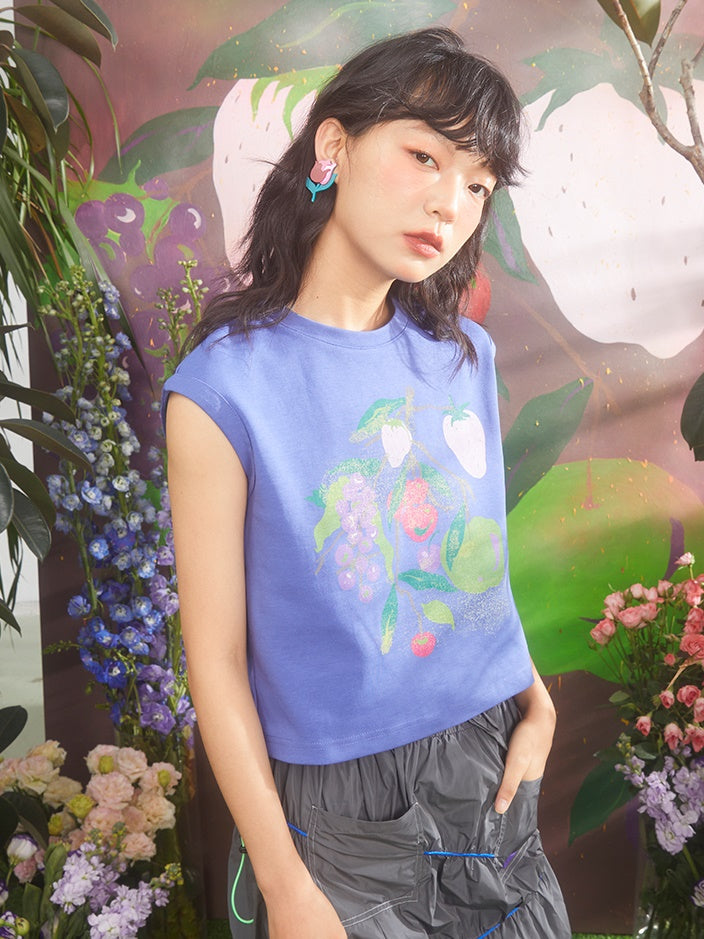 Gradient Fruit Print French Sleeve T-Shirt