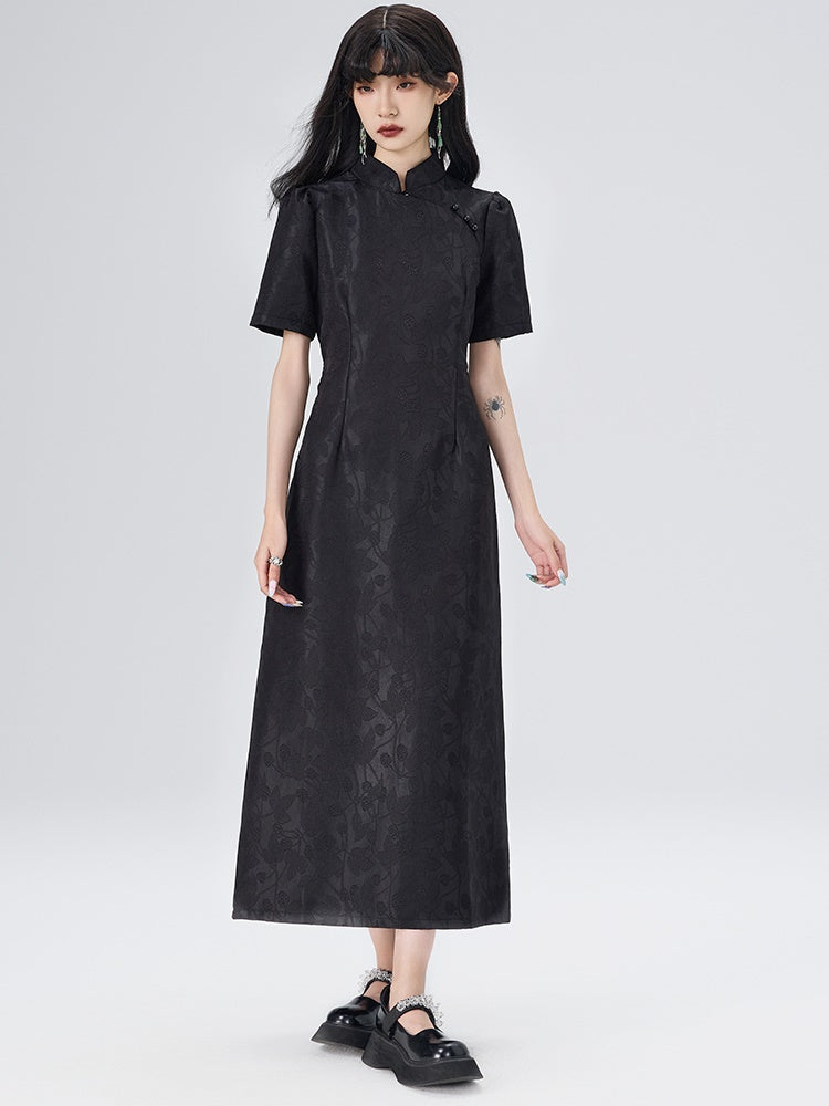 Short-sleeved Cheongsam Design Waist Dress