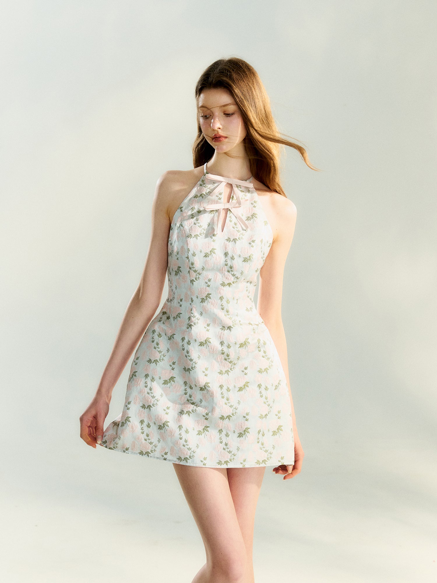 Rose Floral American Sleeve Ribbon One-piece