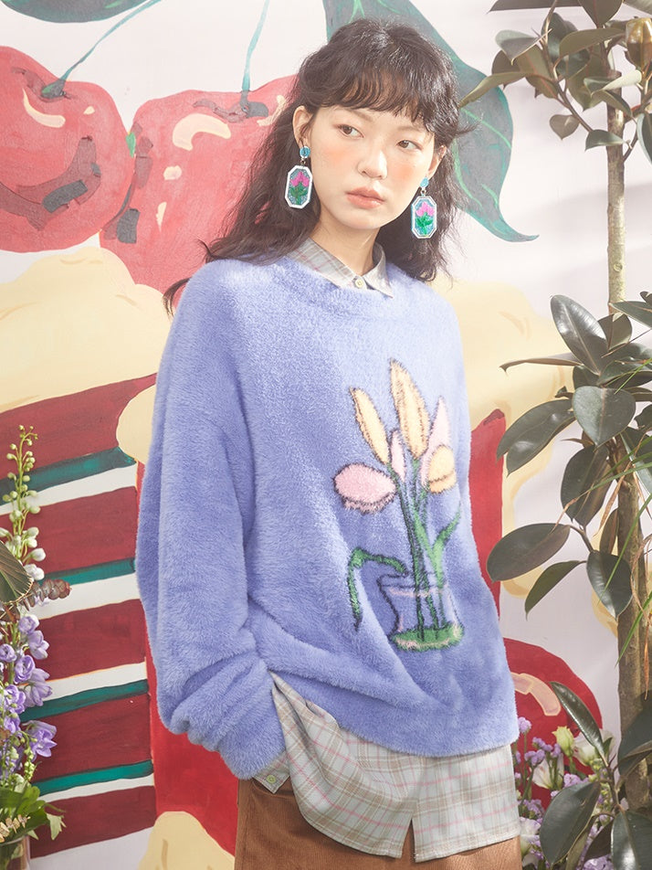 Tulips Jacquard Loose Pullover