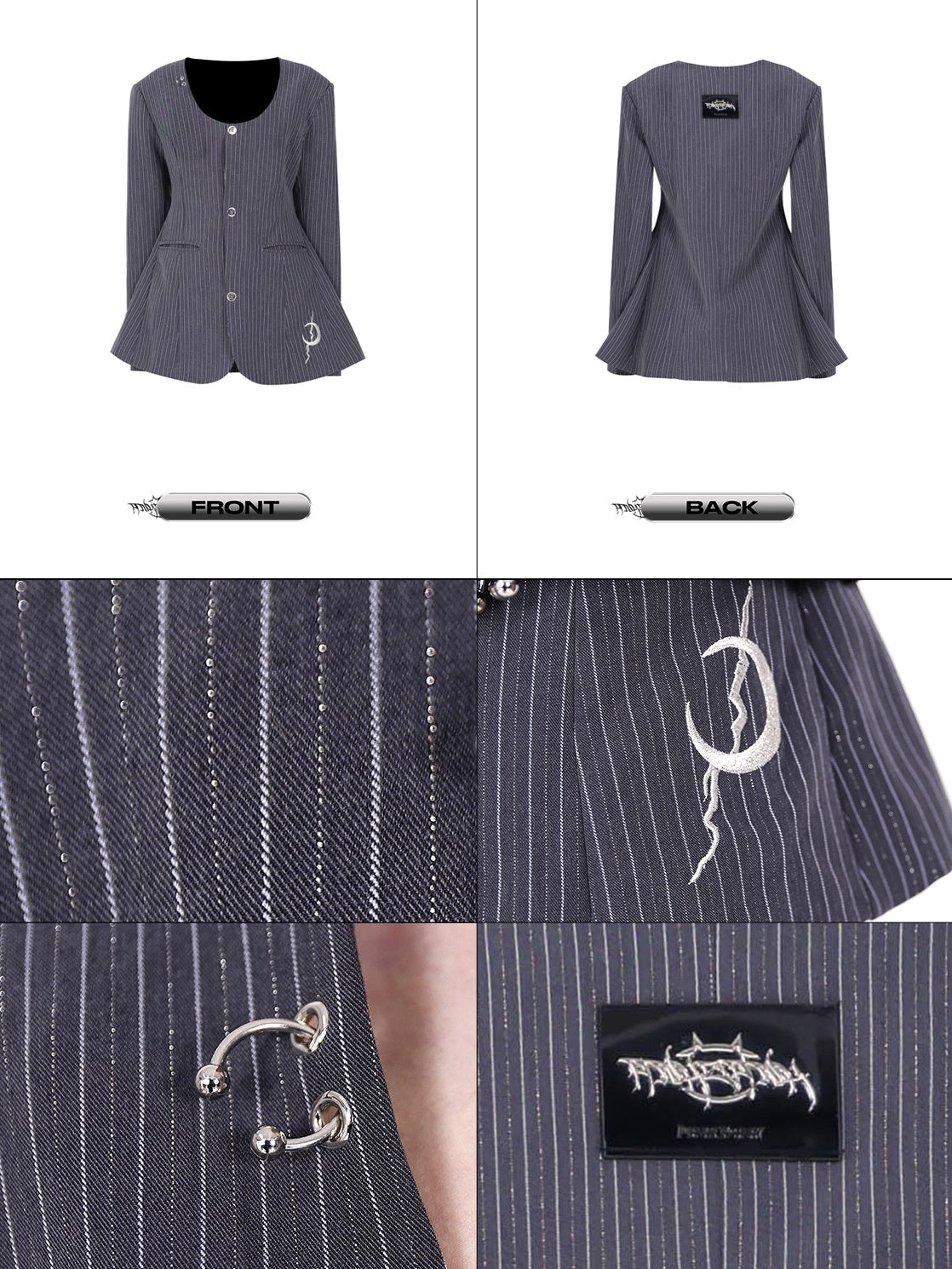 Hollow Hanging Ring Stripe No-Collar Jacket