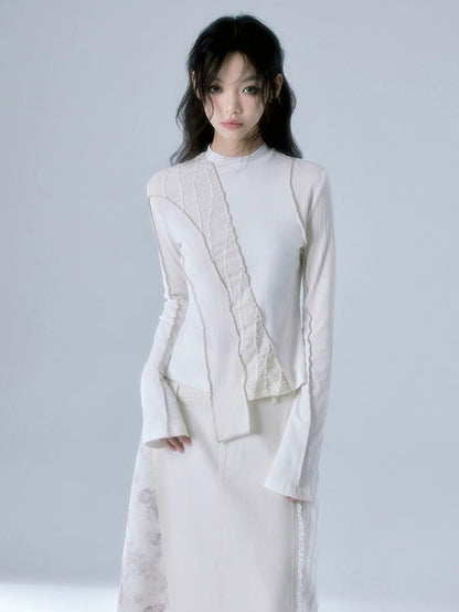 Splicing Irregular Slim Long-sleeved Bottoming Shirt