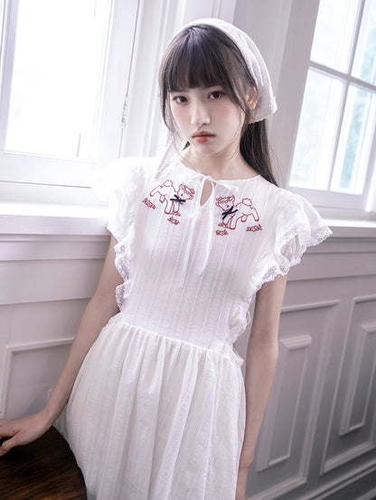 Lamb Embroidery Retro Lace Jacquard Sundress