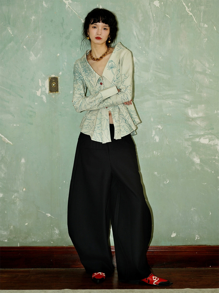 Thickened Pleated Silhouette Wide Leg Pants