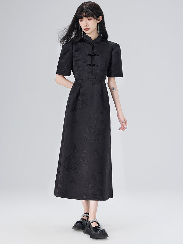 Mao Collar Cheongsam Design Short Sleeve Dress