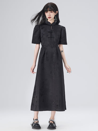 Mao Collar Cheongsam Design Short Sleeve Dress