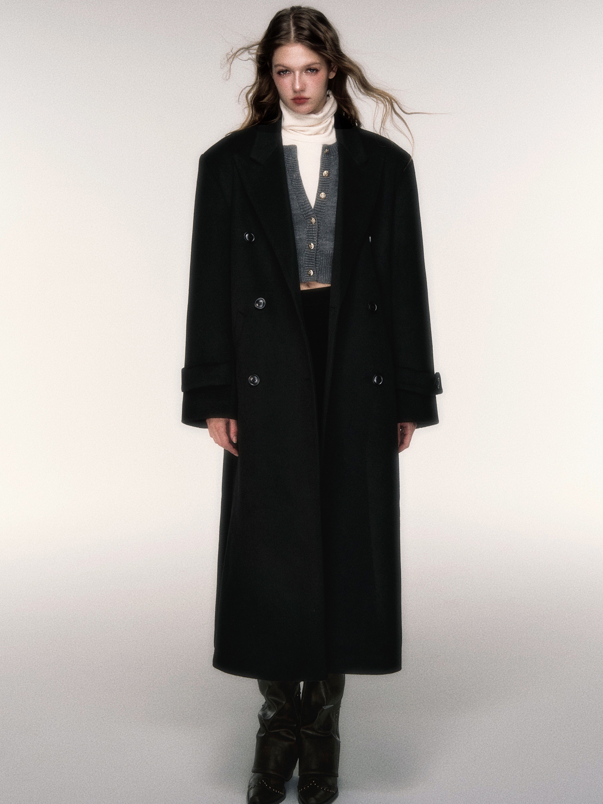 Detachable Navy Collar Double-breasted Coat