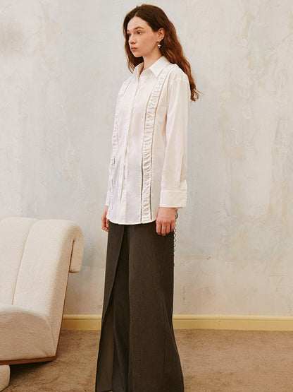 Retro Hollow Lace Stitching Pleated Shirt