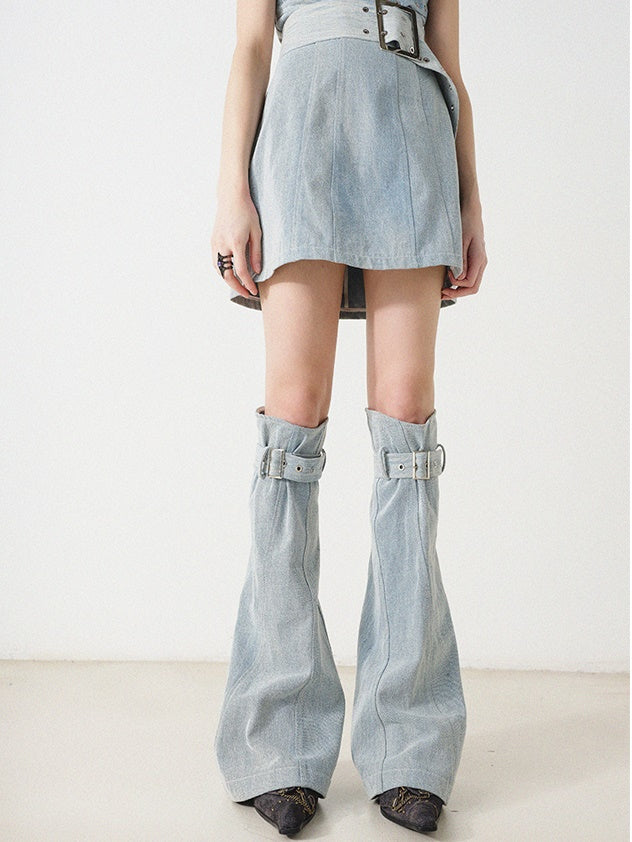 Robe de haut nue en denim mince avec couvercles de pied