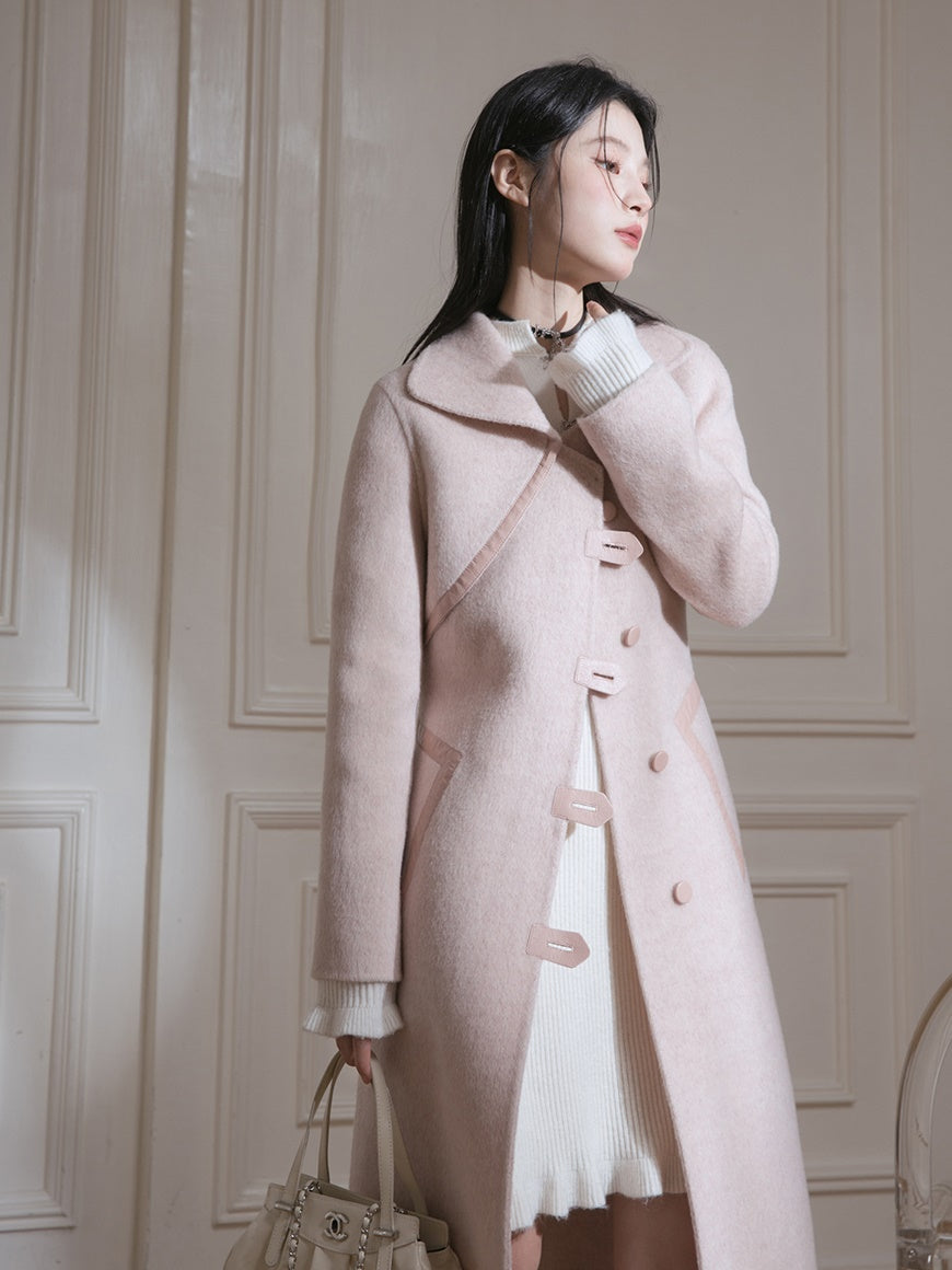 Waisted Slim Design Woolen Long Coat