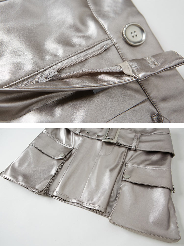 Aurora Pleated Leather Skirt