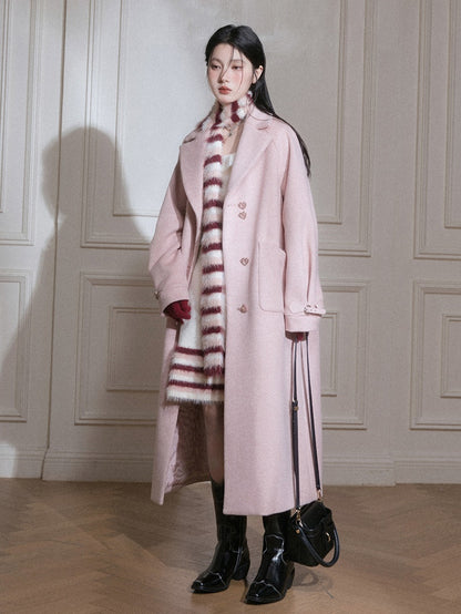 Removable Knitted Collar Long Coat