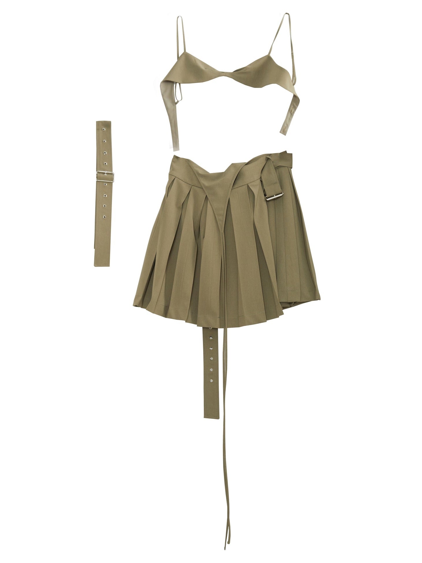 Hollow Belt Decoration Pleated Suspender Skirt