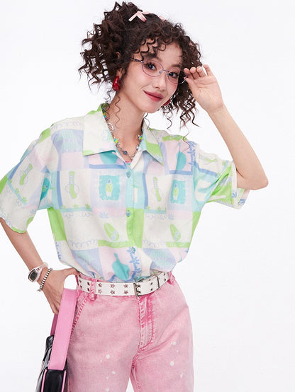 Retro Print Short-Sleeed Shirt