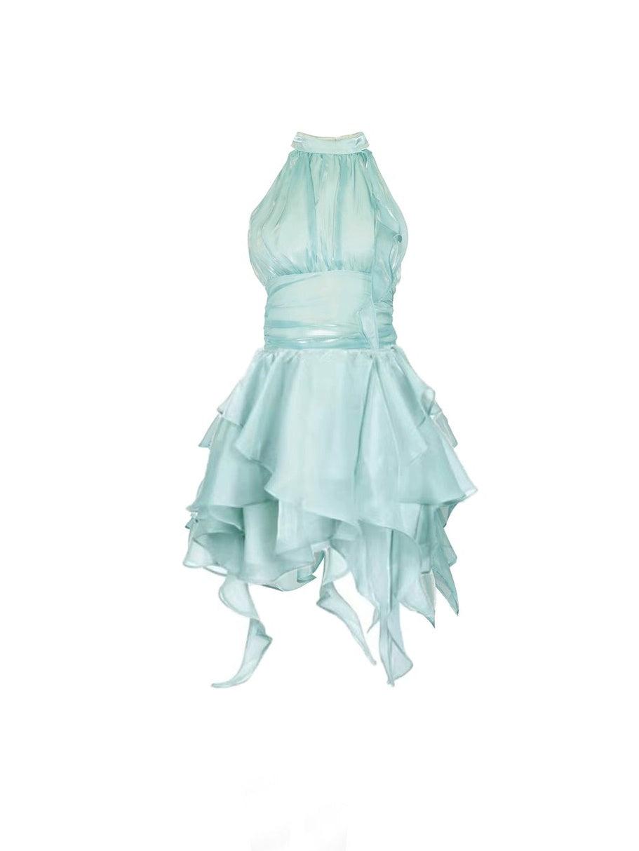 Irregular Streamer Gauze Sleeveless Puffy Dress