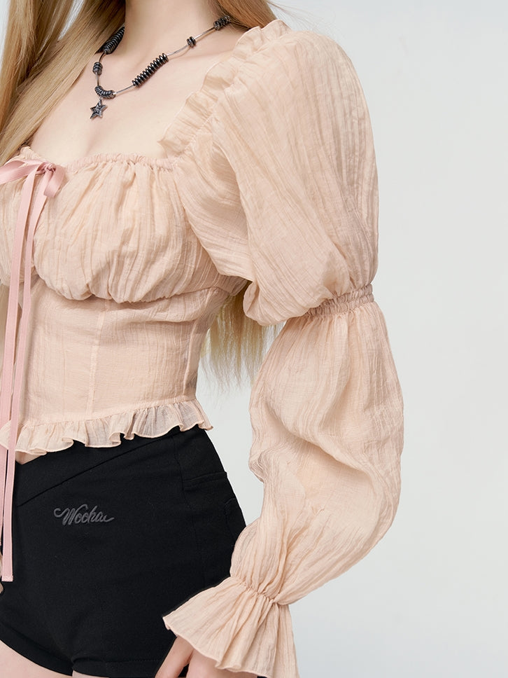 Peplum Mamluk-sleeve Gather Frill Blouse