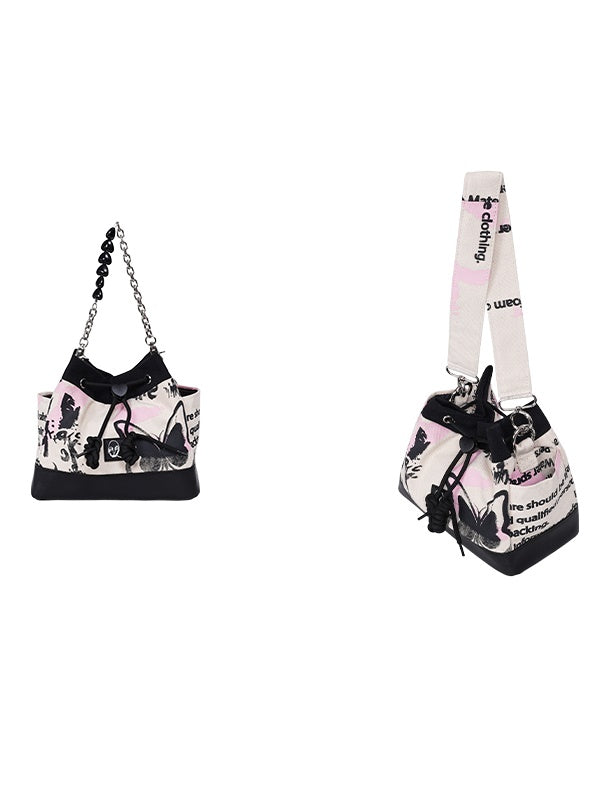 Graffiti Contrast Color Bucket Bag