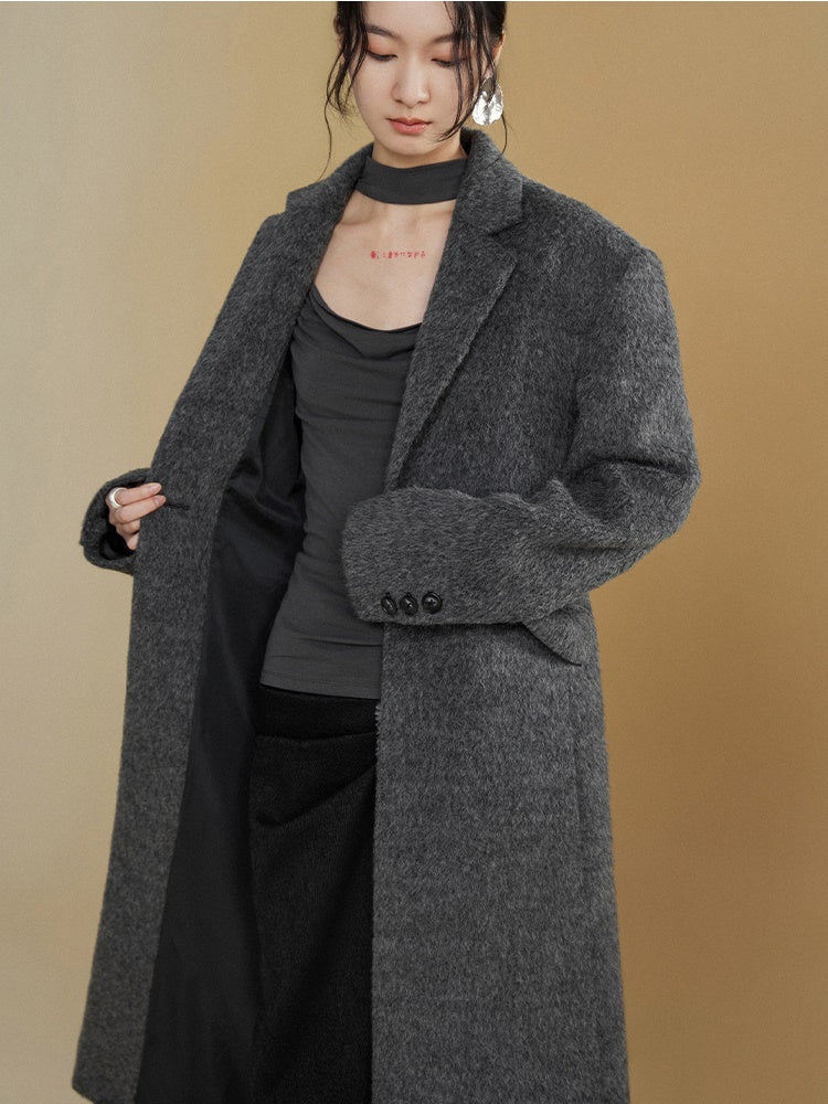 Wide Shoulder One Button Long Coat