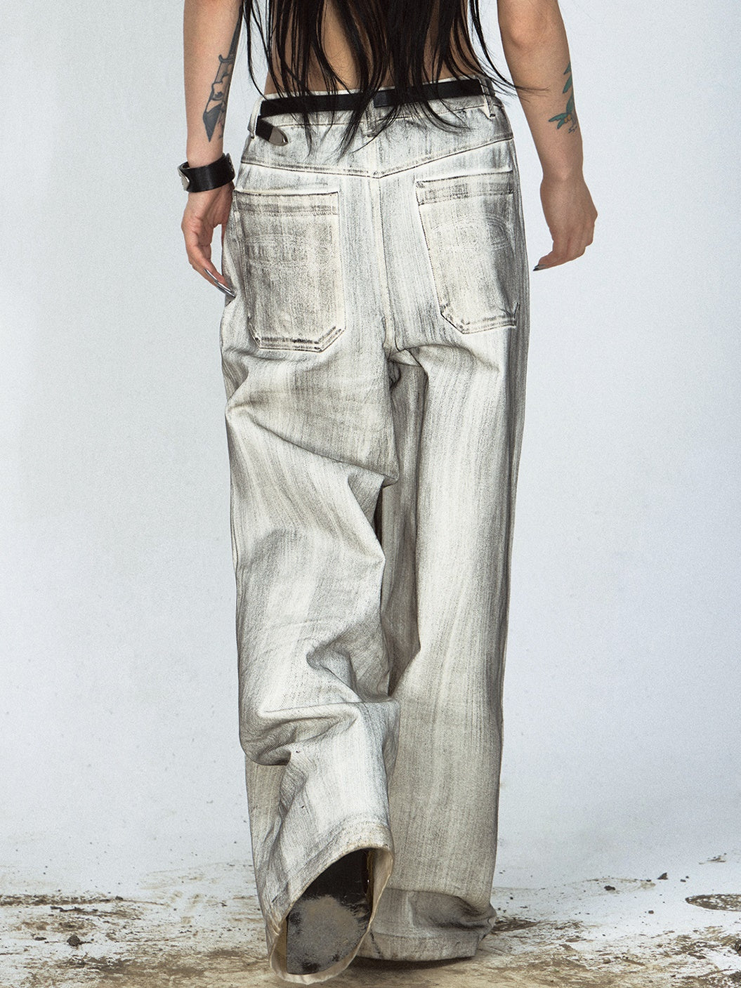 Stain-brushed Straight Wide-leg Jeans