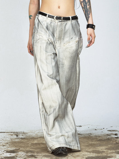 Stain-brushed Straight Wide-leg Jeans