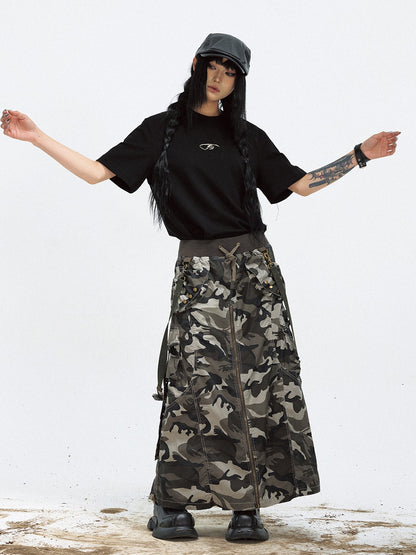 Camouflage Zipper Slit Work Maxi Skirt