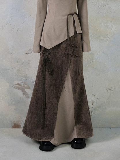 Chinese Style Buckle Switching Maxi Skirt