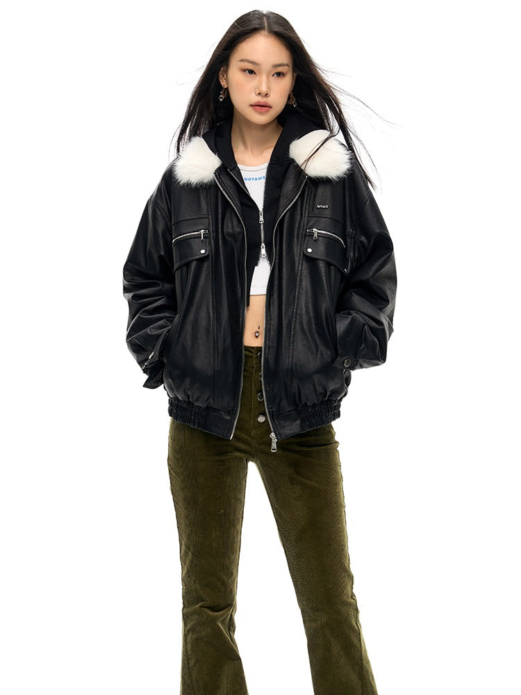 Fur Collar Loose Leather Jacket