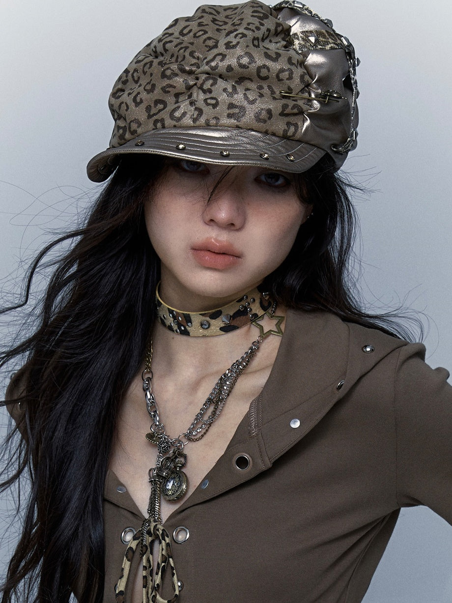 Punk Leopard Print Rivet Choker