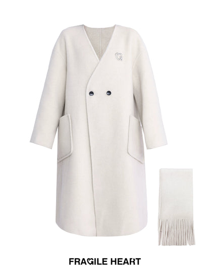 Double-sided Woolen Coat With Muffler