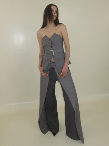 Folding Waist Pleated Wide-Leg Pants