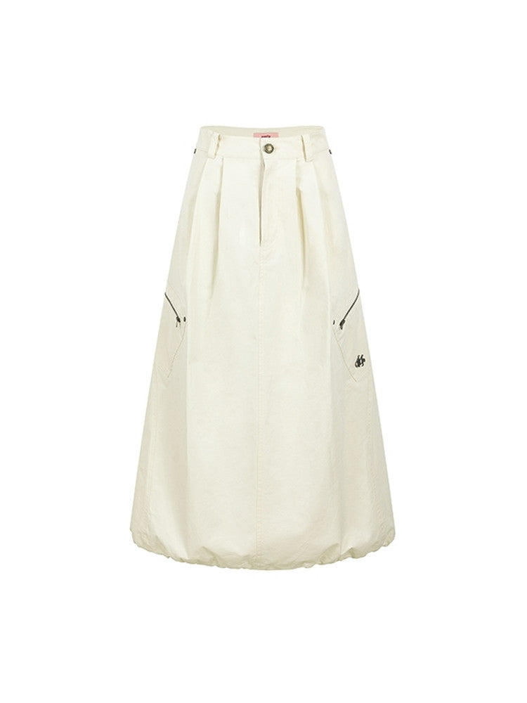 Drawstring Casual Flare Plain Long-Skirt