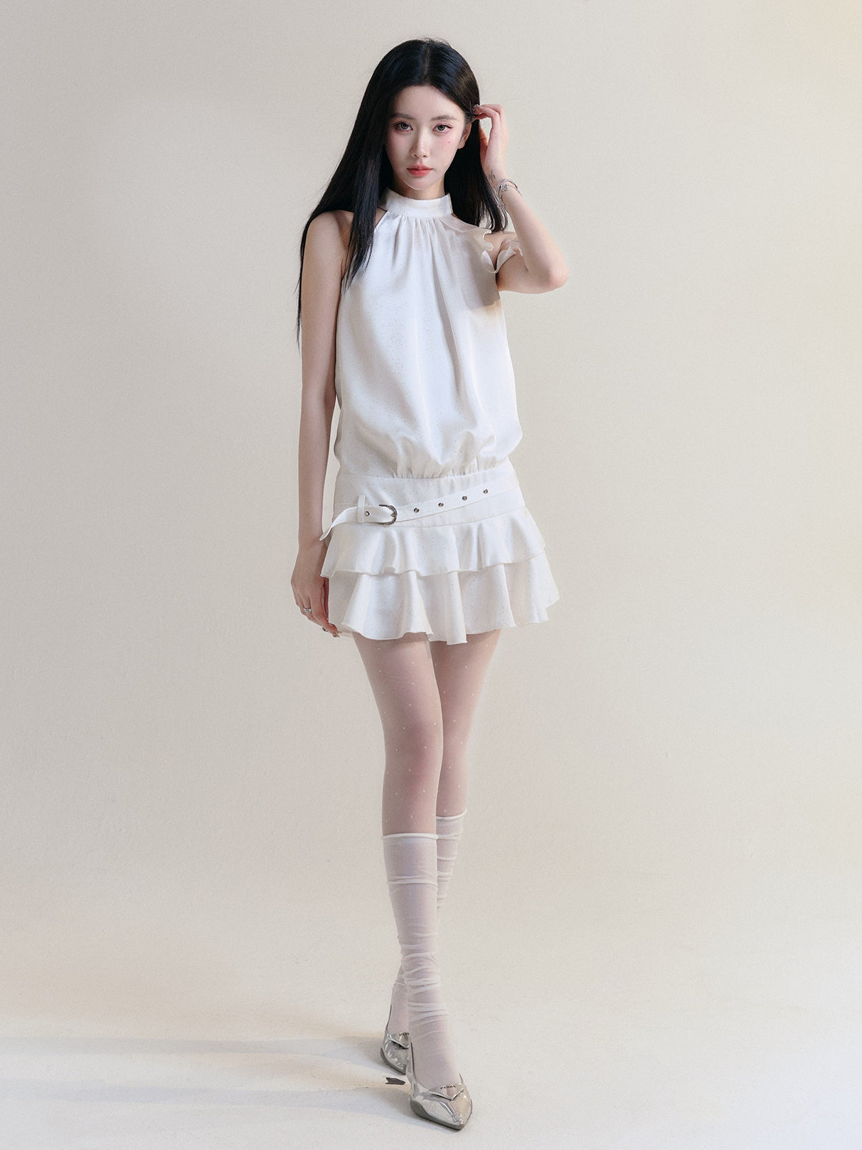 American Sleeve Low Waist Ruffle Short Dress