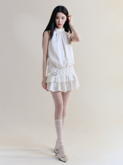 American Sleeve Low Waist Ruffle Short Dress