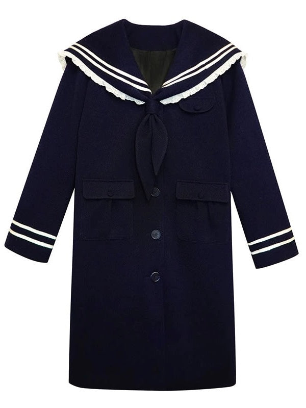 College Style Navy Collar Coat