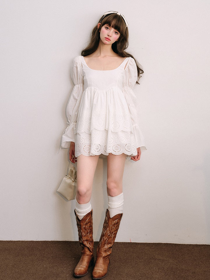 Cut work Lace Long Sleeve Doll Dress