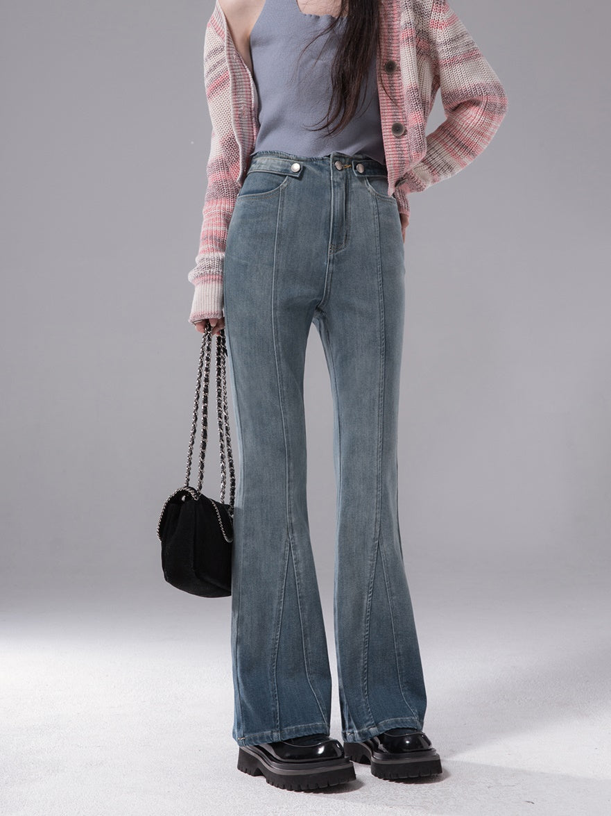 Elastic Denim Bell-bottom Pants