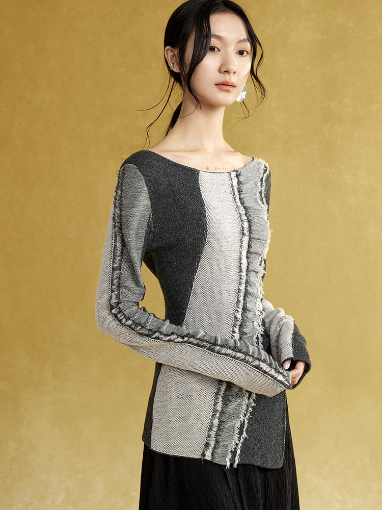 Flowing Jacquard Pullover Sweater