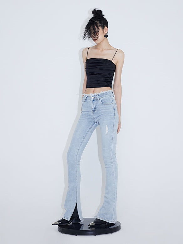 Raw-edged Micro Flared Slit Jeans